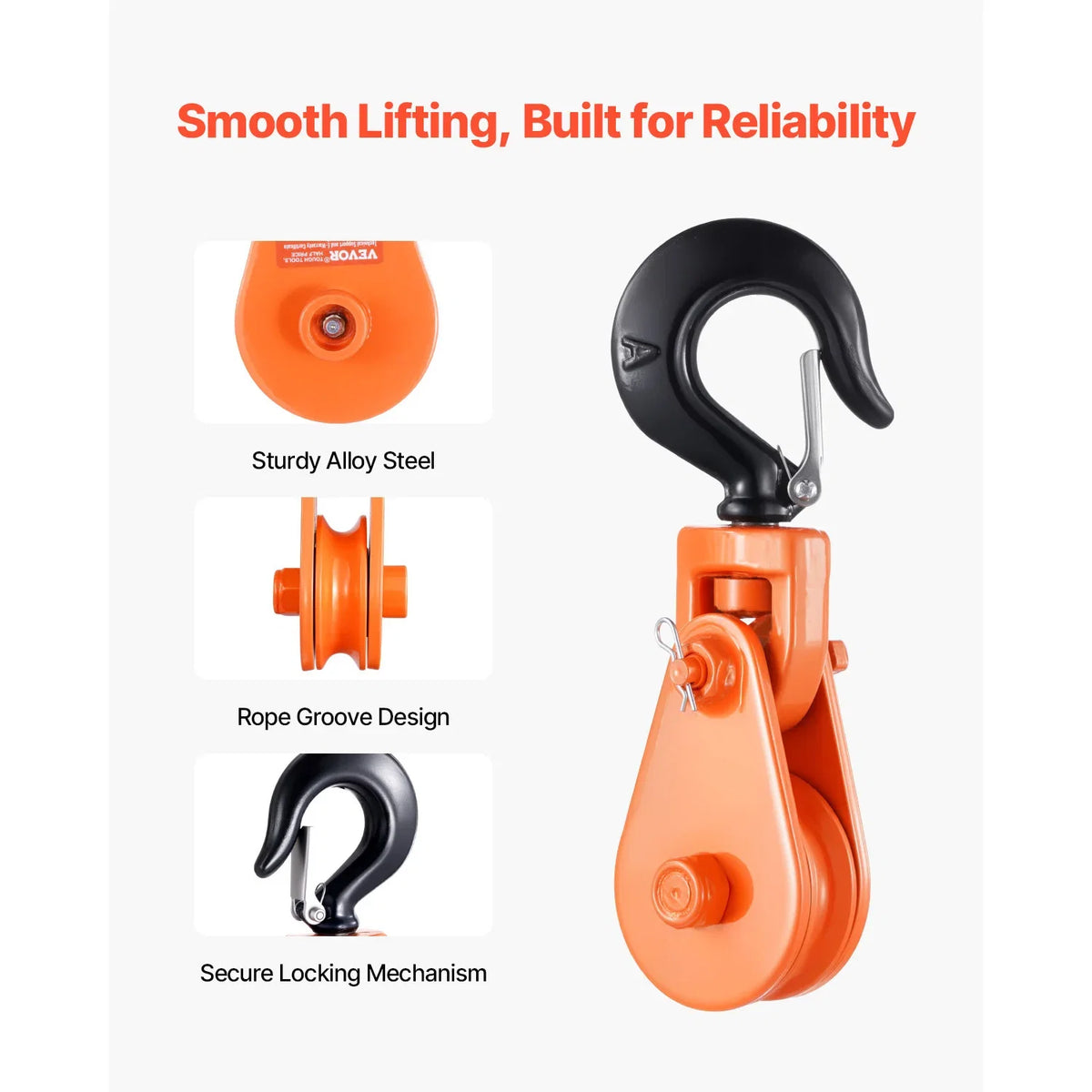 2T Snatch Block Pulley with Swivel Hook Lifting Offroad Recovery for Towing Operation on Truck Rollback Wrecker Car Hauler
