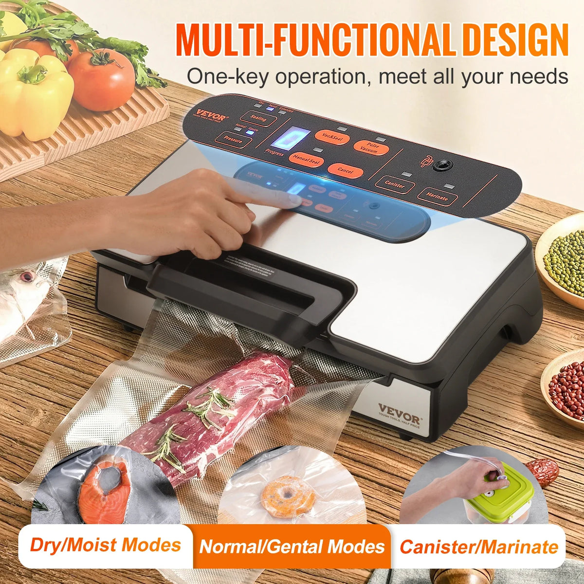 Vacuum Sealer Machine, 90Kpa 130W Powerful Dual Pump and Dual Sealing, Dry and Moist Food Storage, Automatic and Manual