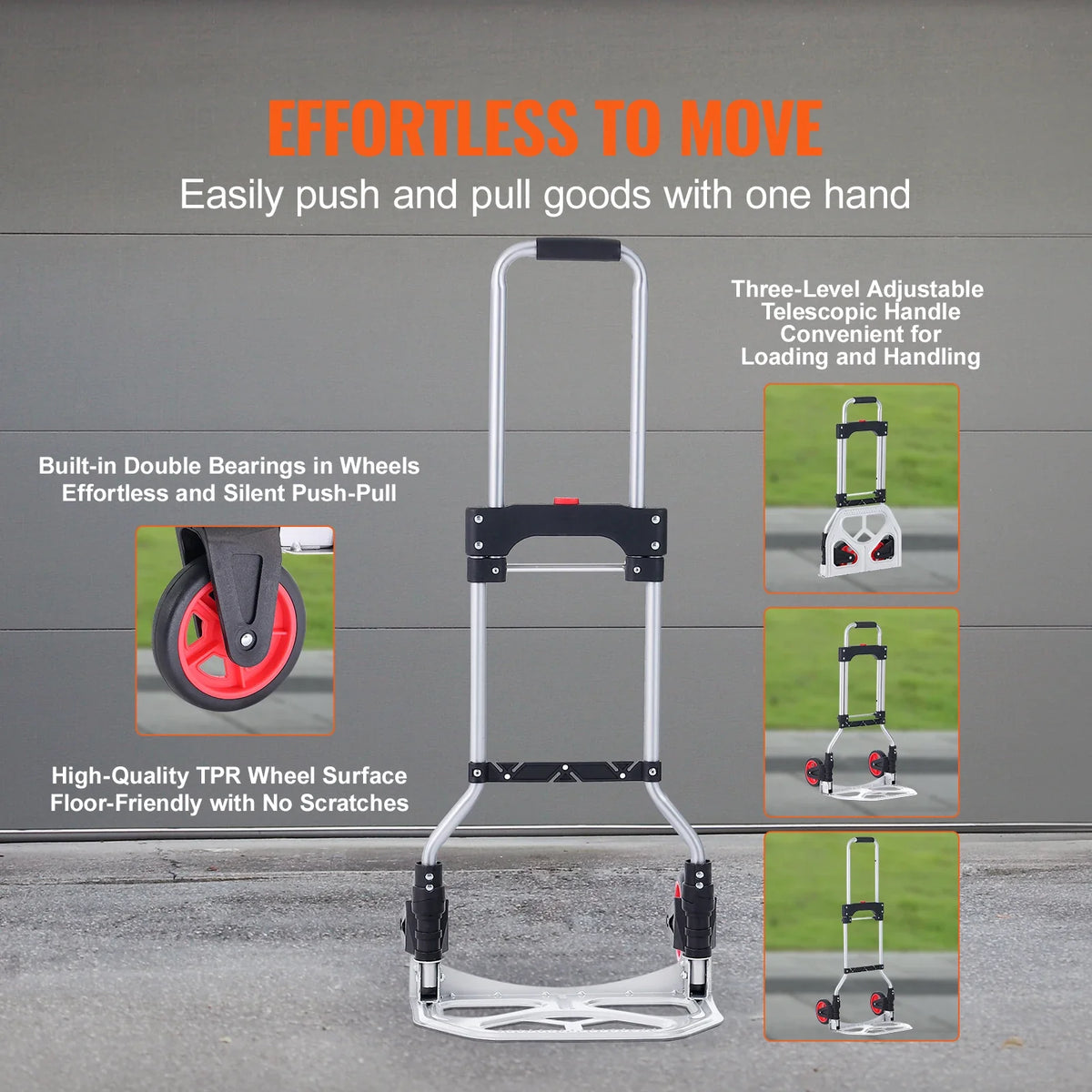 176 lbs Folding Hand Truck Dolly Aluminum Stair Climbing Cart with Telescoping Handle Luggage Trolley for Home Shopping