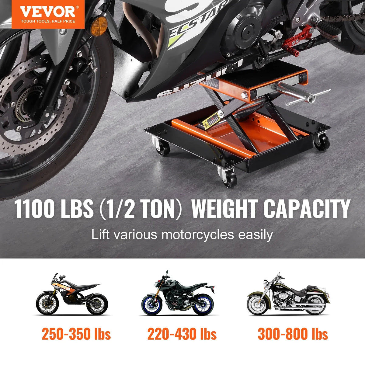 Motorcycle Lift,1100LBS Motorcycle Lift ATV Scissor Lift Jack w/ Dolly & Hand Crank,Center Hoist Crank Stand w/ Wide Deck