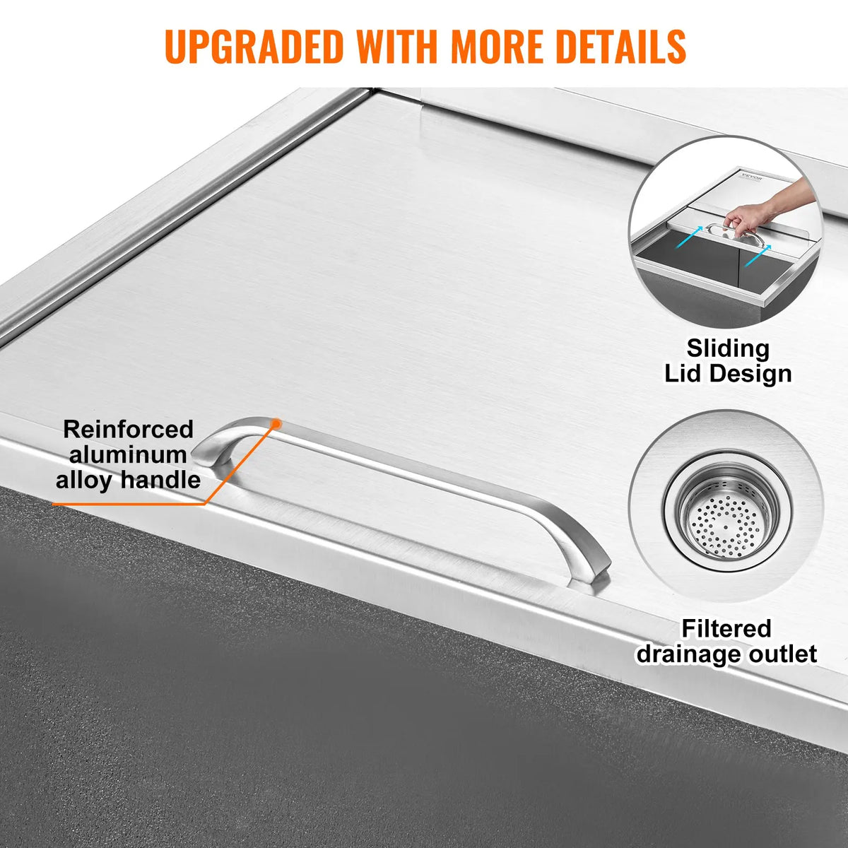 Drop in Ice Chest,Stainless Steel Ice Cooler,Ice Bin with Sliding Cover,40.9qt Outdoor Kitchen Ice Bar,for Cold Wine Beer