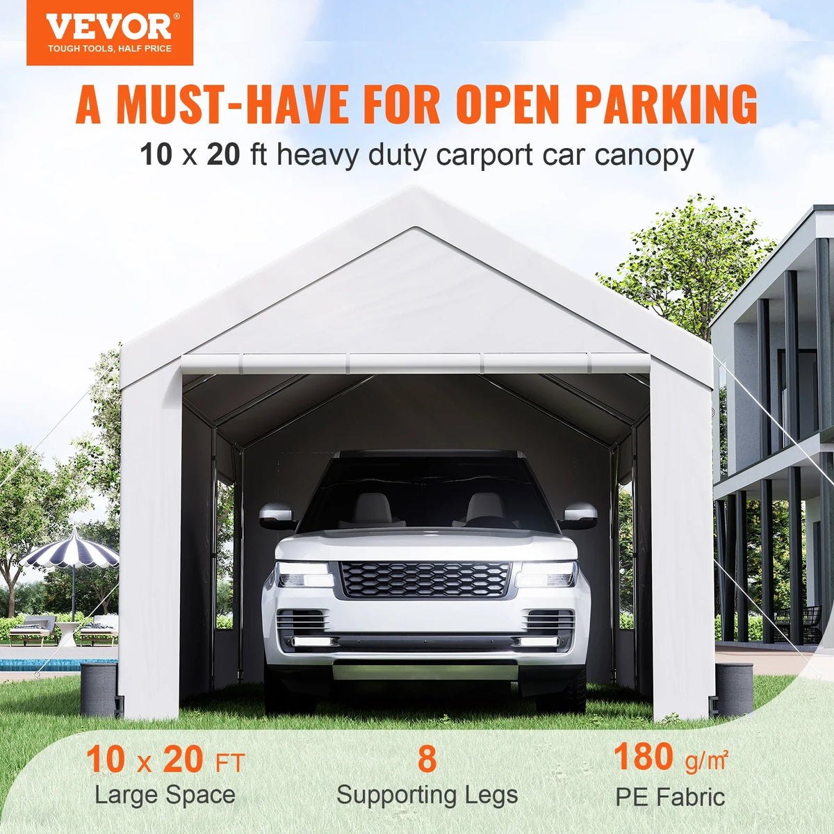 Outdoor Car Carport Heavy Duty Yard Car Canopy Garage Shelter with Removable Sidewalls UV Resistant Waterproof Car Tarp