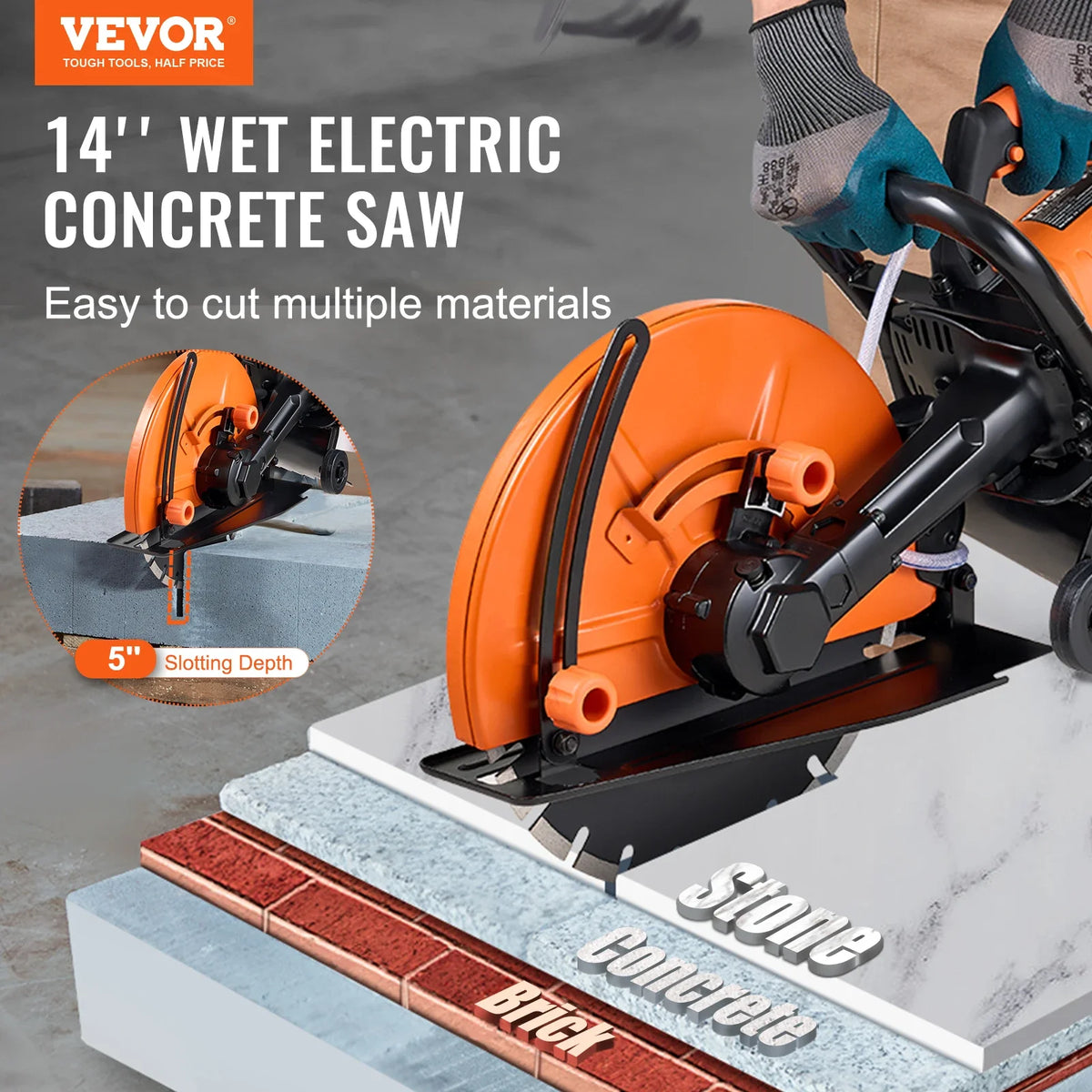 Electric Concrete Saw 3200W Motor Circular Saw Cutter with Max. 6in Adjustable Cutting Depth Wall Chaser for Stone/Brick