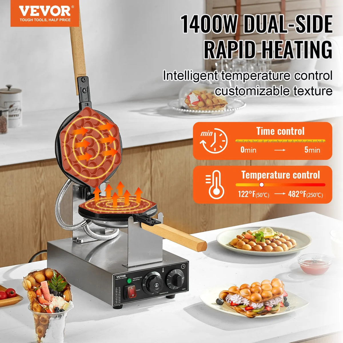 Commercial Egg Bubble Waffle Maker Egg Pancake Baker Machine Non-Stick Stainless Steel Bubble Puff Cake Snack