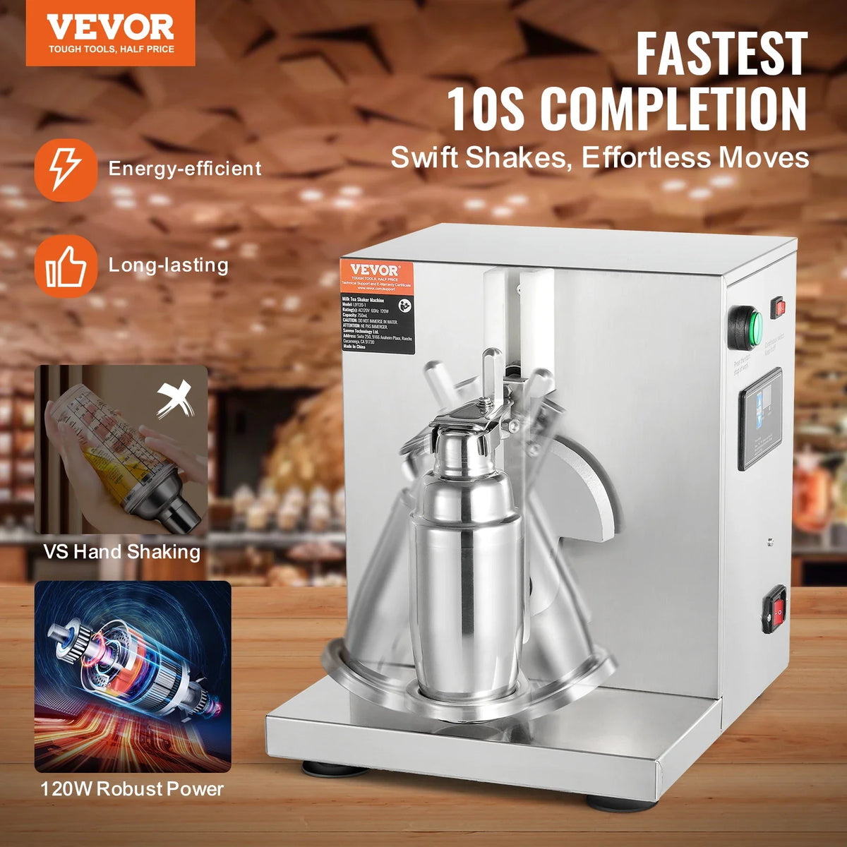Milkshake Maker Machine, 120W Commercial Milk Tea Shaker Machine, Single Head Milk Shake Mixer Machine, 0-180s Adjustable