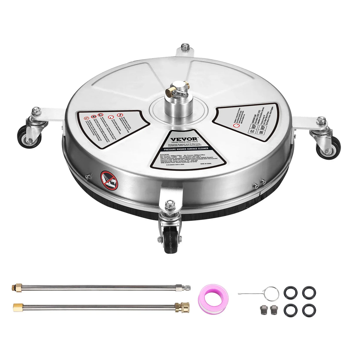 18" Pressure Washer Surface Cleaner Stainless Steel Concrete Cleaner with 2 Extension Wand Power Washer For Floor/Driveway