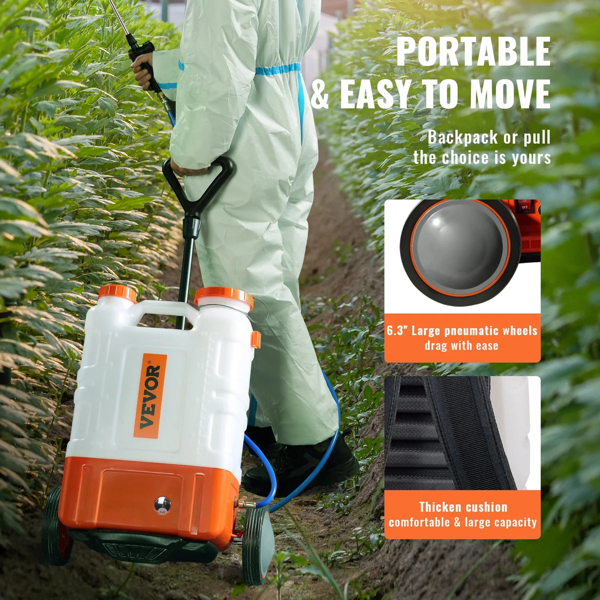 Backpack Sprayer w/Cart 0-94PSI Adjustable Pressure 12V 7.2Ah Battery Wide Mouth Lid Garden Sprayer for Weeding/Cleaning