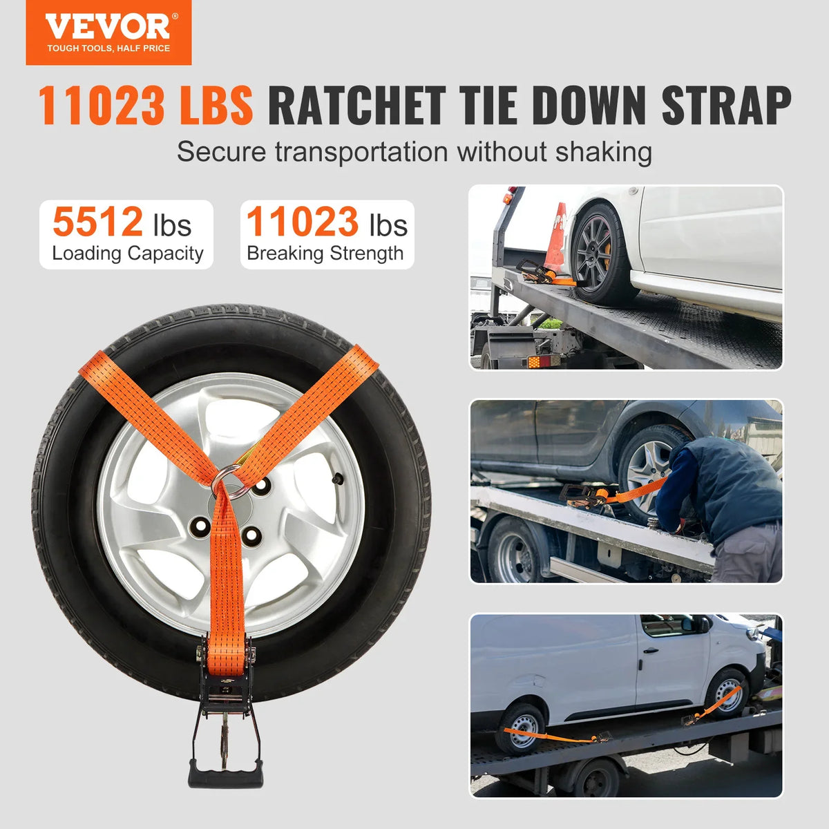 Ratchet Tie Down Straps Kit 2"x96"/120" Tire Straps Car Tie Down Straps with Snap Hooks for Passenger Car Truck Trailer