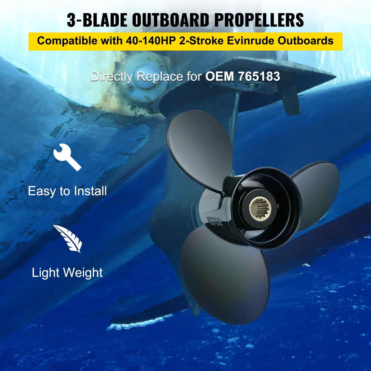 Outboard Propeller Replace for OEM 765183 Compatible with 40-140HP 2-Stroke Evinrude Outboard with 13 Tooth Splines