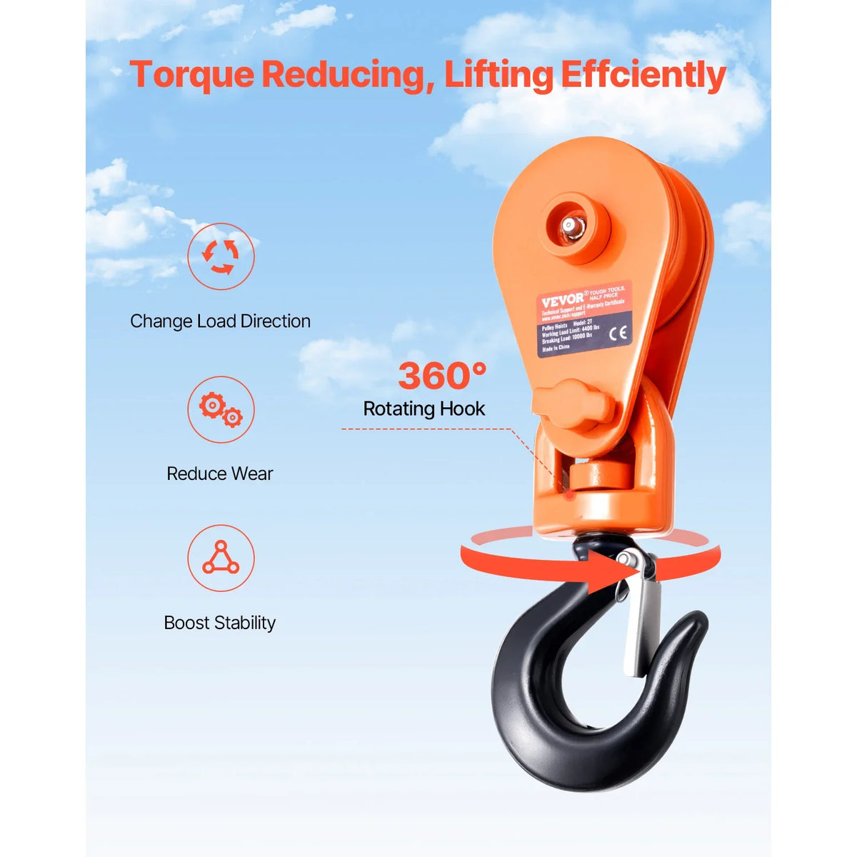 2T Snatch Block Pulley with Swivel Hook Lifting Offroad Recovery for Towing Operation on Truck Rollback Wrecker Car Hauler