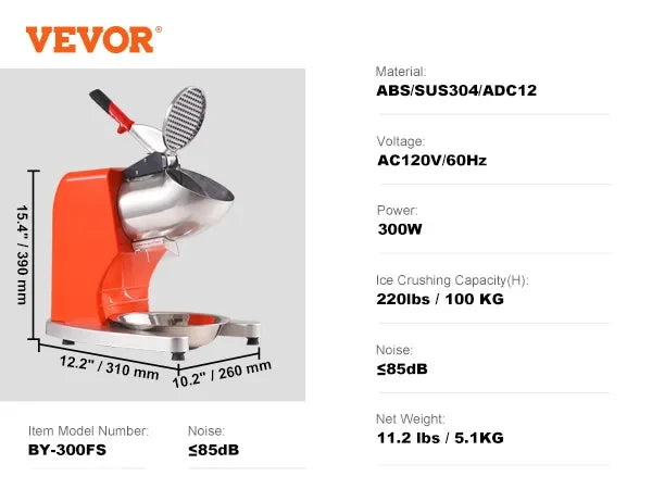 Ice Crushers Machine 220lbs Electric Snow Cone Maker with 4 Blades for Home and Commercial Use