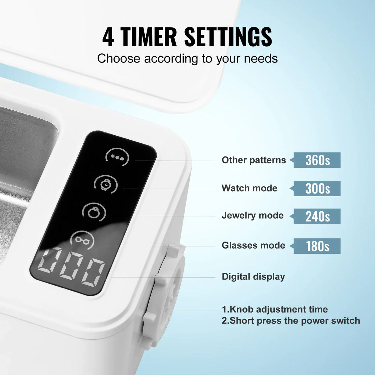 Ultrasonic Cleaner Machine 470ml w/ 4 Timer Modes,Portable ultrasonic jewelry cleaner w/ Cleaning Basket,for Eyeglasses