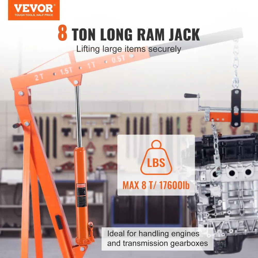 Hydraulic Long Ram Jack 8 Ton Engine Hoist Cylinder with Single Piston Pump And Clevis Base  Hydraulic Ram Cylinder