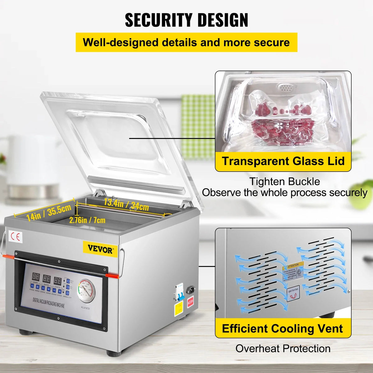 DZ-260C Chamber Vacuum Sealer Kitchen Food Packing Sealing Machine 110V Packaging for Food Saver, Home, Commercial Using