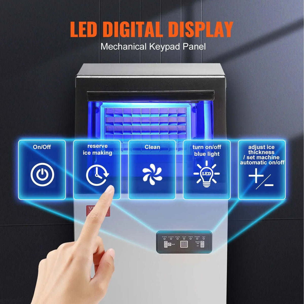 Commercial Ice Maker, 80lbs/24H, 40 Ice Cubes in 12-15 Minutes, Freestanding Cabinet Ice Maker w/ 27.5lbs Storage Capacity