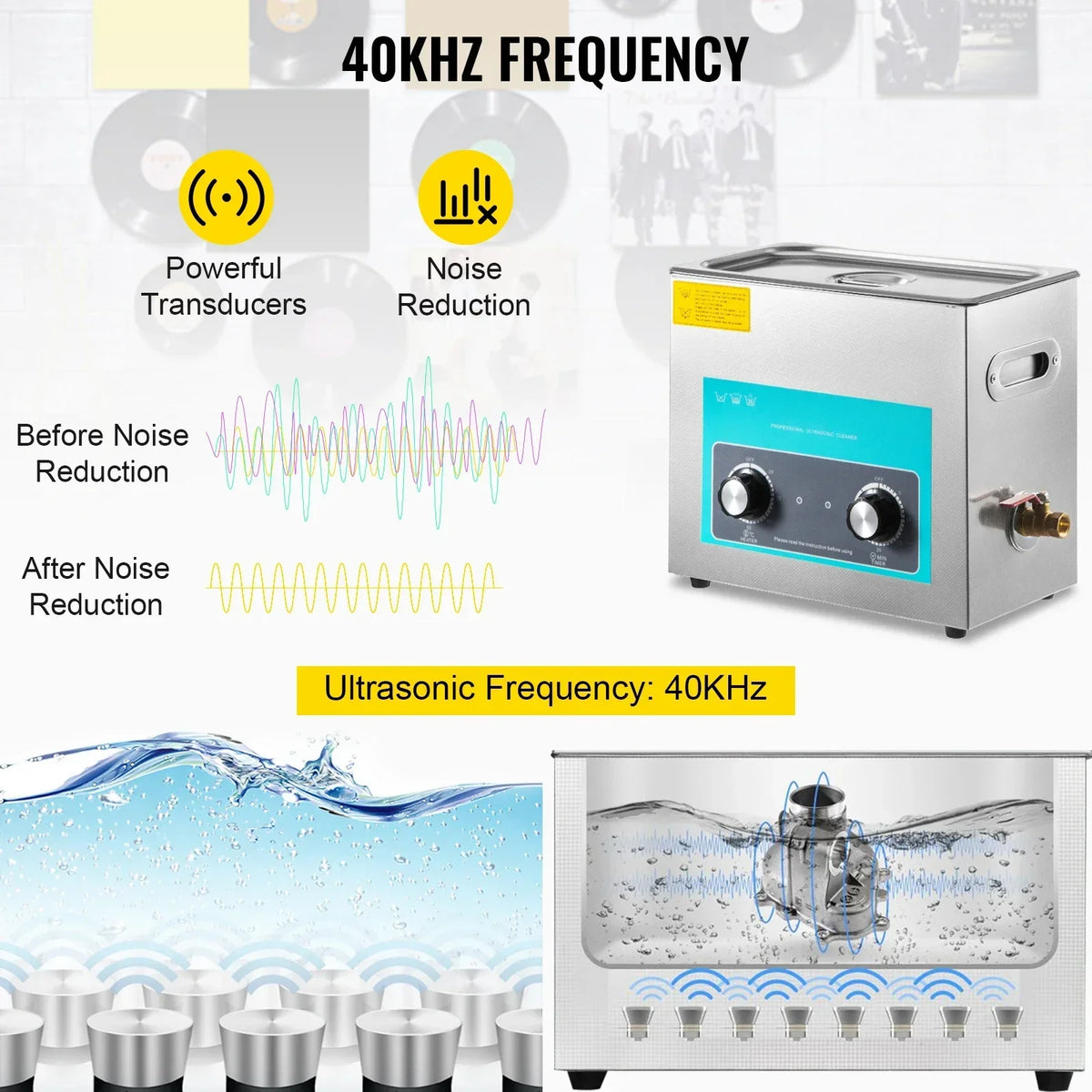 6L Knob Ultrasonic Vinyl Record Cleaner Mini Portable Washing Machine Ultrasound Dishwasher Contact Lenses Dental Jewelry