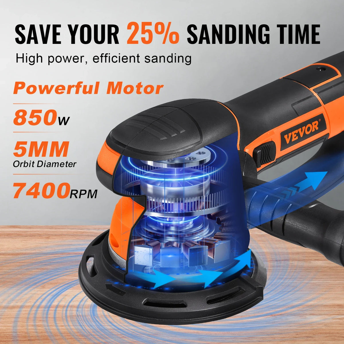 Random Orbital Sander 850W DA&GA Dual Action Orbital Sander 7400PRM 6 Variable Speed Electric Sander w/10PCS Sandpapers