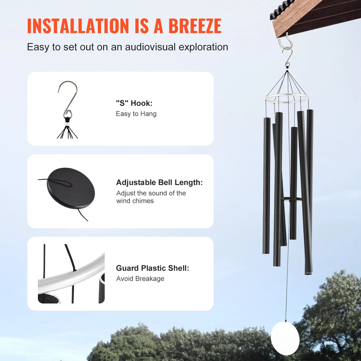 Wind Chimes with 6 Tubes Outside Deep Tone Wind Chimes Unique Large Memorial Wind Chimes Outdoor Decor for Patio/Porch