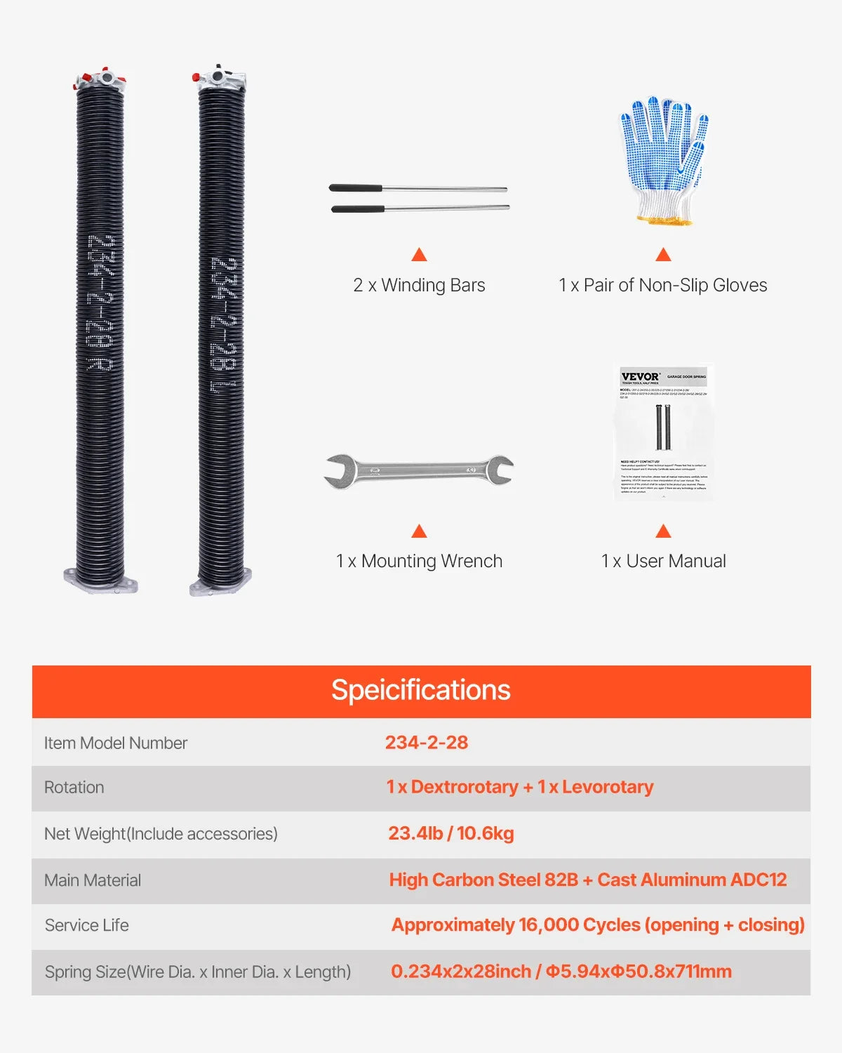Garage Door Torsion Springs Pair Cycles Electrophoresis Black Coated for Replacement Garage Door Springs