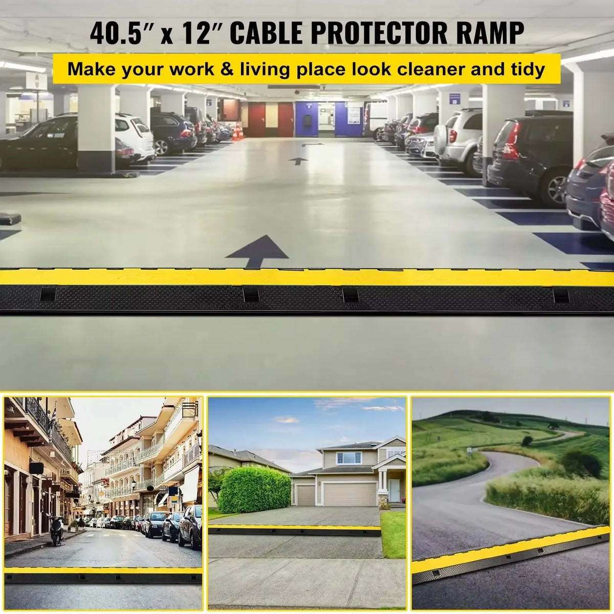 3 Channel Rubber Cable Protector Ramp Channel Heavy Duty Cable Wire Cord Cover Ramp Speed Bump Driveway Hose Cable Ramp