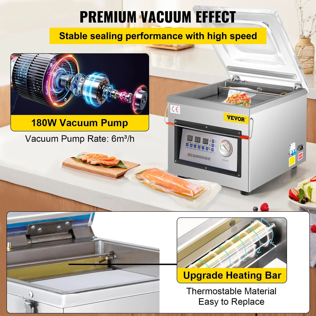 DZ-260C Chamber Vacuum Sealer Kitchen Food Packing Sealing Machine 110V Packaging for Food Saver, Home, Commercial Using