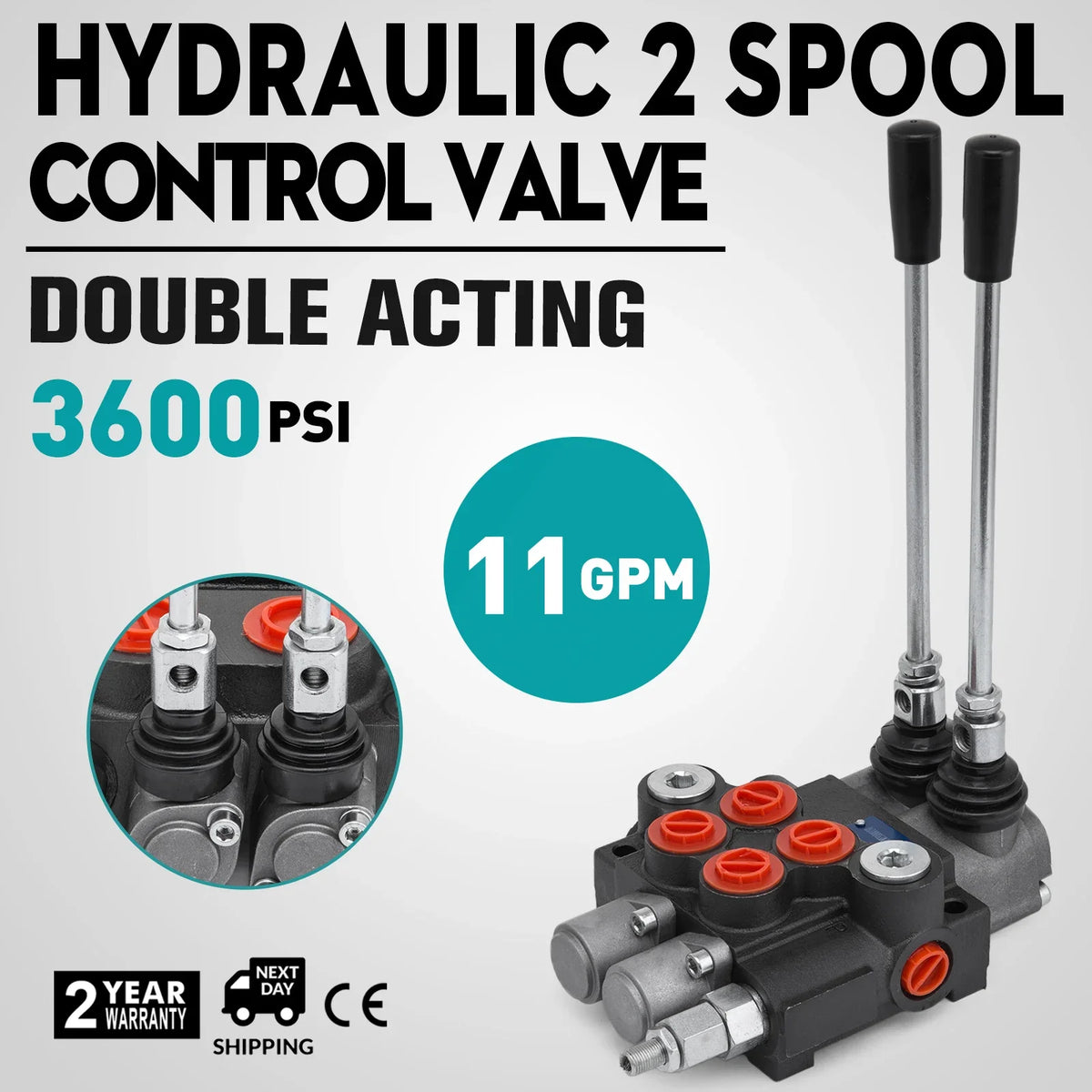 2/3 Spool Hydraulic Directional Control Valve 11gpm Hydraulic Control Valve Double Acting for Tractors Loaders Tanks