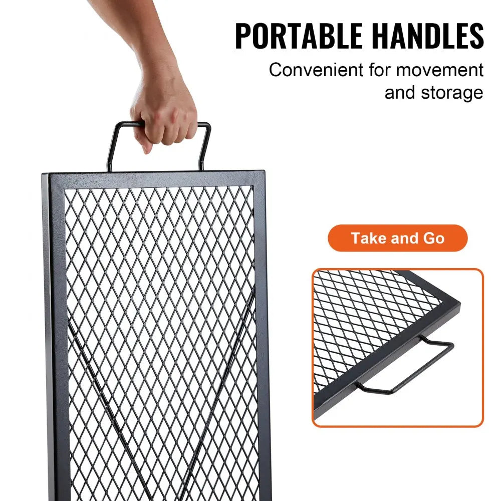 X-Marks Rectangle Fire Pit Grill Grate,Heavy Duty Steel Campfire BBQ Grill Grid,Portable Cookware for Outside Party