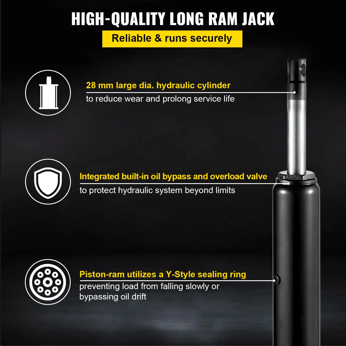 3/8/12Tons Capacity Hydraulic Long Ram Jack with Single Piston Pump and Clevis Base, for Garage Cranes, Engine Lift Hoist