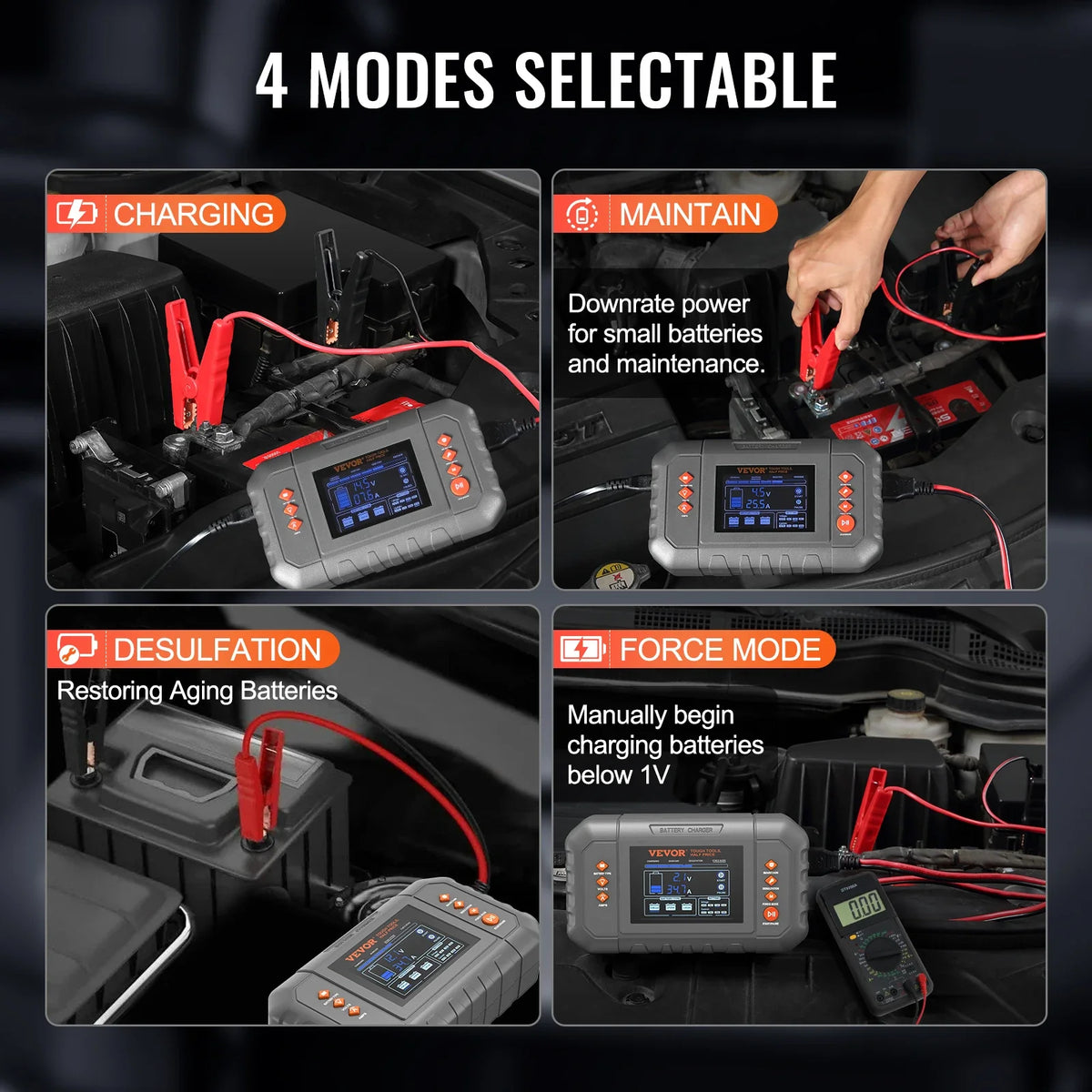 Smart Battery Charger 35-Amp Lithium LiFePO4  (AGM/Gel/SLA) LCD Display Trickle Charger for Boat Motorcycle Use