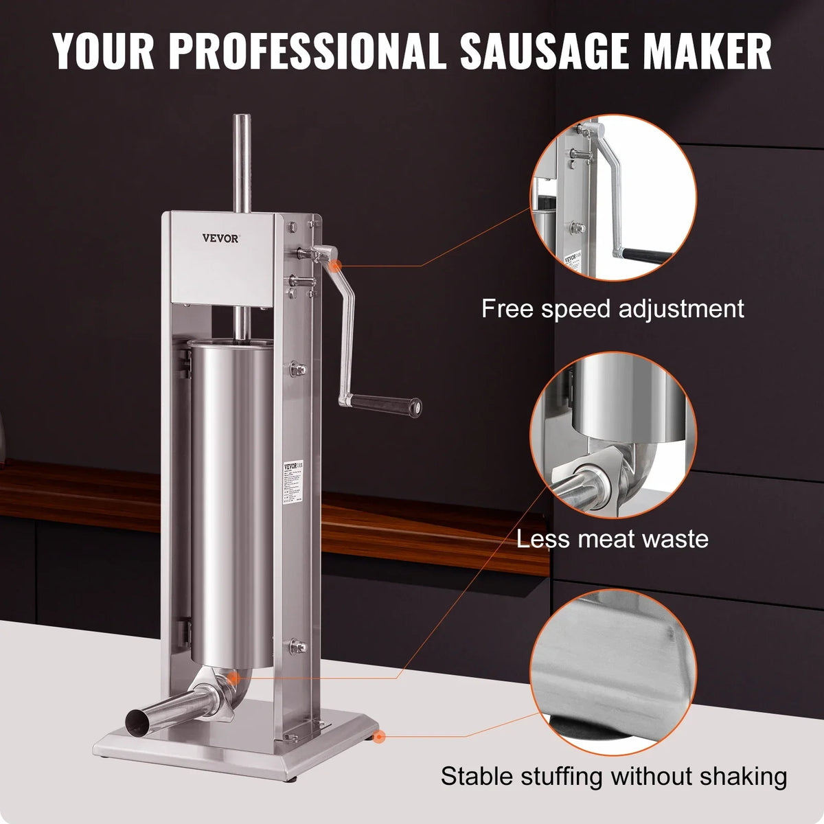 Manual Sausage Stuffer  3 5 7 L Stainless Steel Making Sausage Vertical Maker with 5 Filling Funnels for Home Commercia