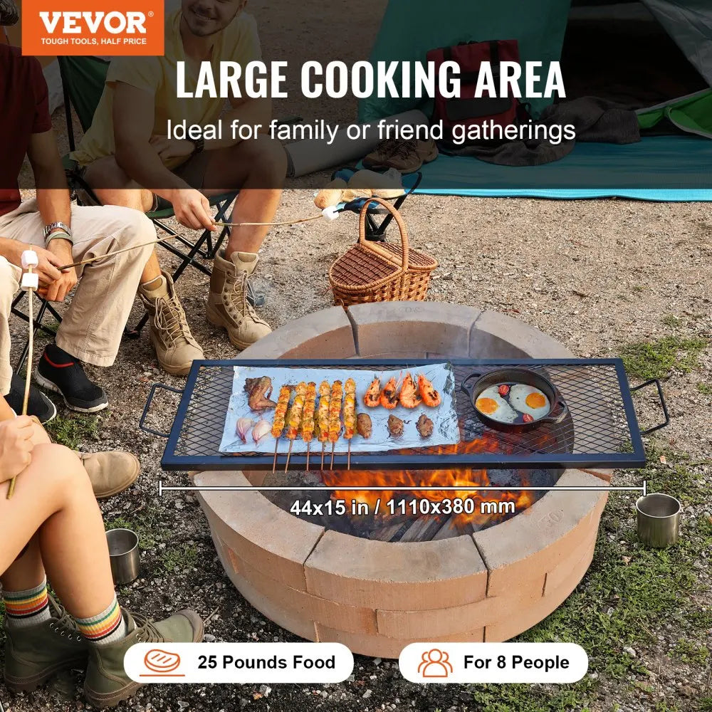 X-Marks Rectangle Fire Pit Grill Grate,Heavy Duty Steel Campfire BBQ Grill Grid,Portable Cookware for Outside Party