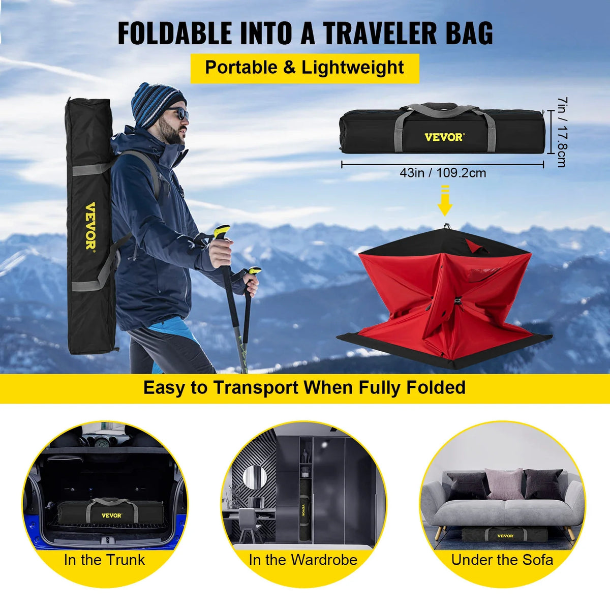 Ice Fishing Tent Warm Awning Pop-Up 2-Person Oxford Fabric Waterproof Windproof Canopy for Winter Fishing Camping Hiking