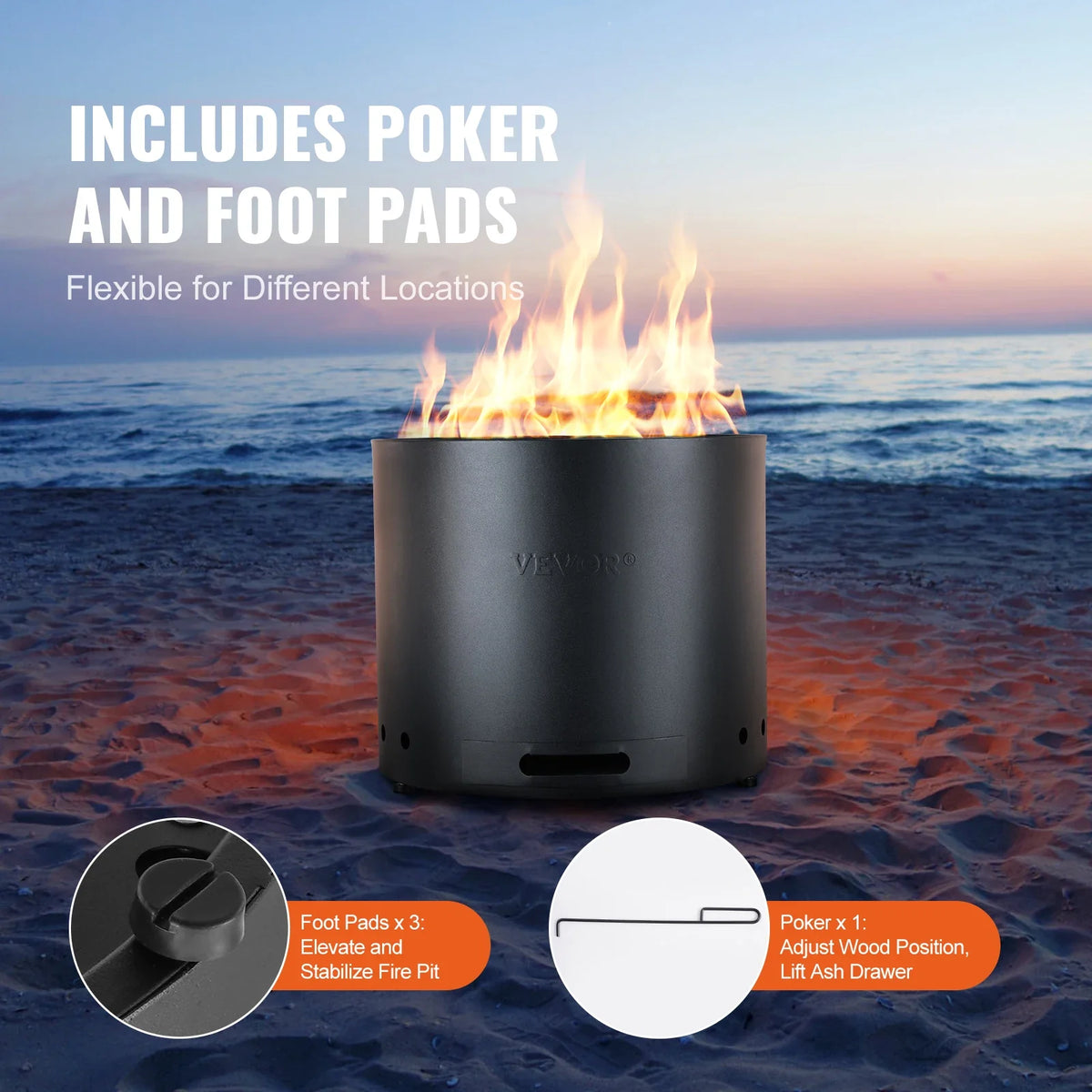 Smokeless Fire Pit Stove Bonfire Wood Burning Fireplaces with Removable Ash Pan SUS430 Portable Outdoor Firepit for Patio