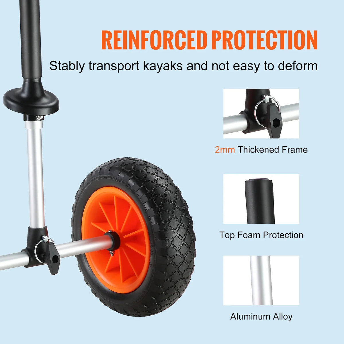 Heavy Duty Kayak Cart 280lbs Load Capacity Detachable Canoe Trolley Cart for Kayaks with Drain Holes of 2.54mm and Above