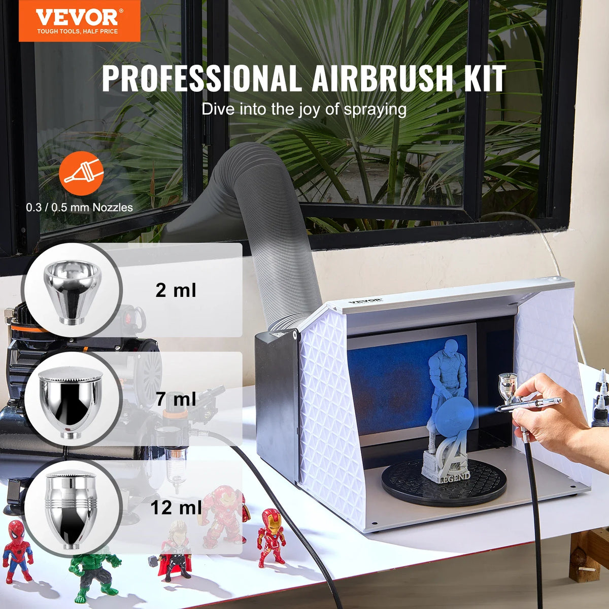 Airbrush Gun Dual Action Gravity Feed with 0.3 mm and 0.5 mm Nozzles Airbrush Kit with 2/7/12ml Copper Cups and Cleaning