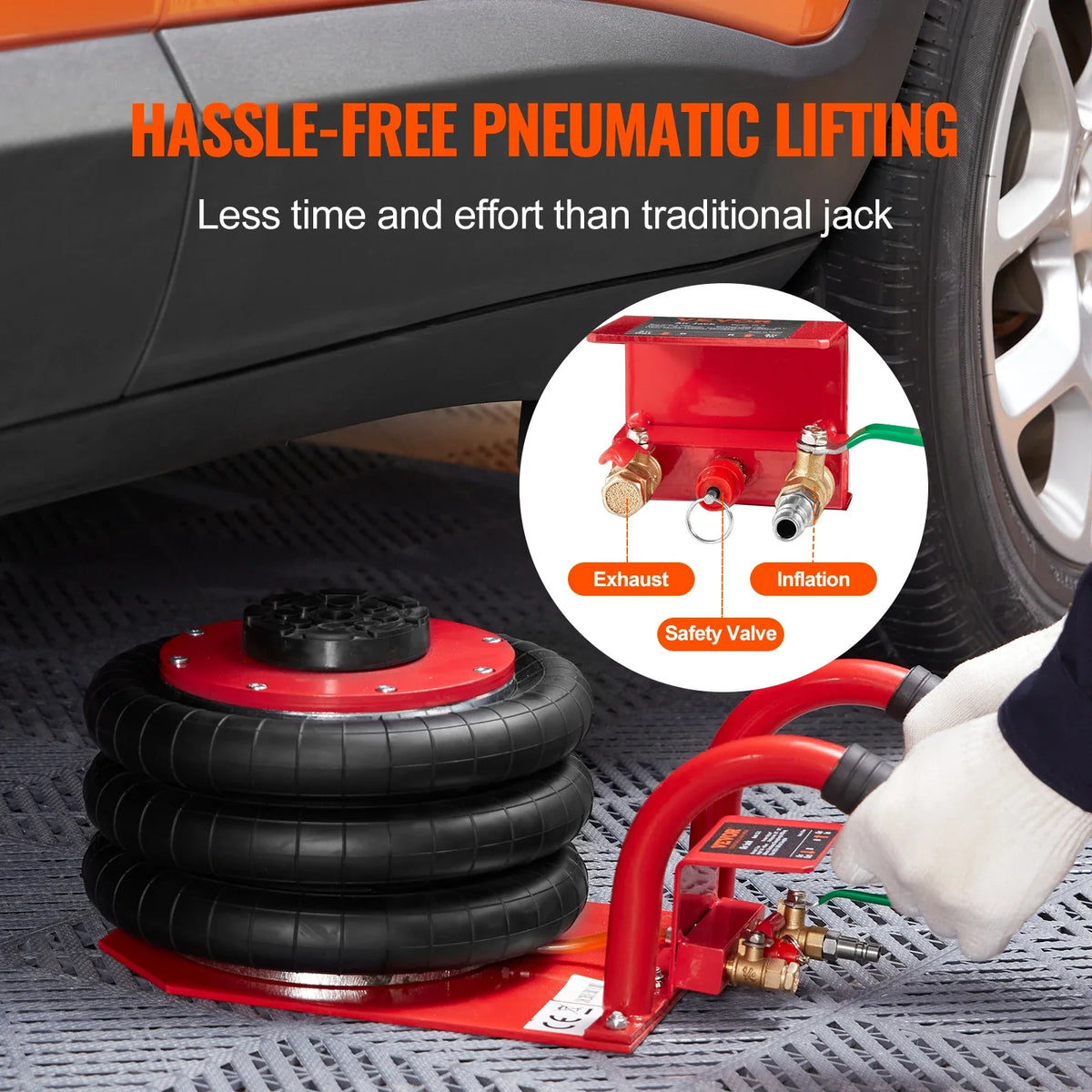 3 Ton/6600 lbs Triple Bag Air Jack 3-5 s Fast Lifting Pneumatic Jack, with Side Handles for Car Garage Repair
