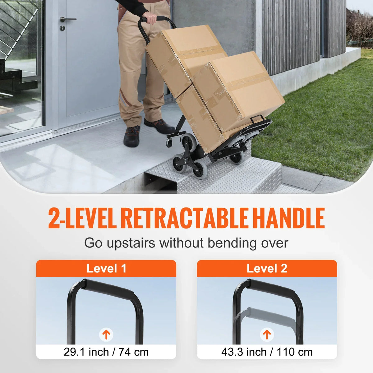 375lbs Stair Climbing Cart Foldable Dolly with Adjustable Handle Hand Truck 10 Wheels All Terrain Cart for Transport Goods