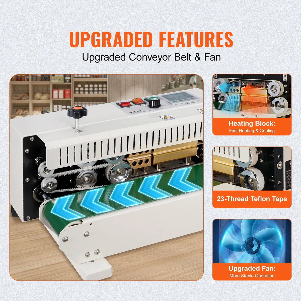 Continuous Bag Band Sealing Machine, 0.24-0.47 in/6-12 mm Seal Width, Bag Sealer for 0.02-0.8 mm Plastic Bags