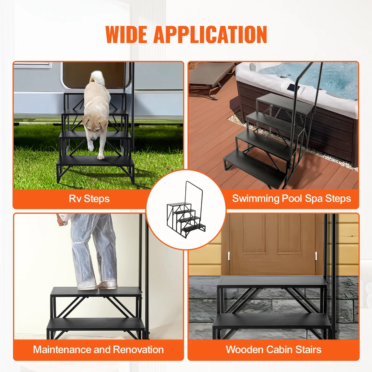 RV Steps 4-Step RV Stairs Thickened Steel Non-Slip Steps for Safe Entry and Exit RV Trailer Camper Steps 440lbs Capacity
