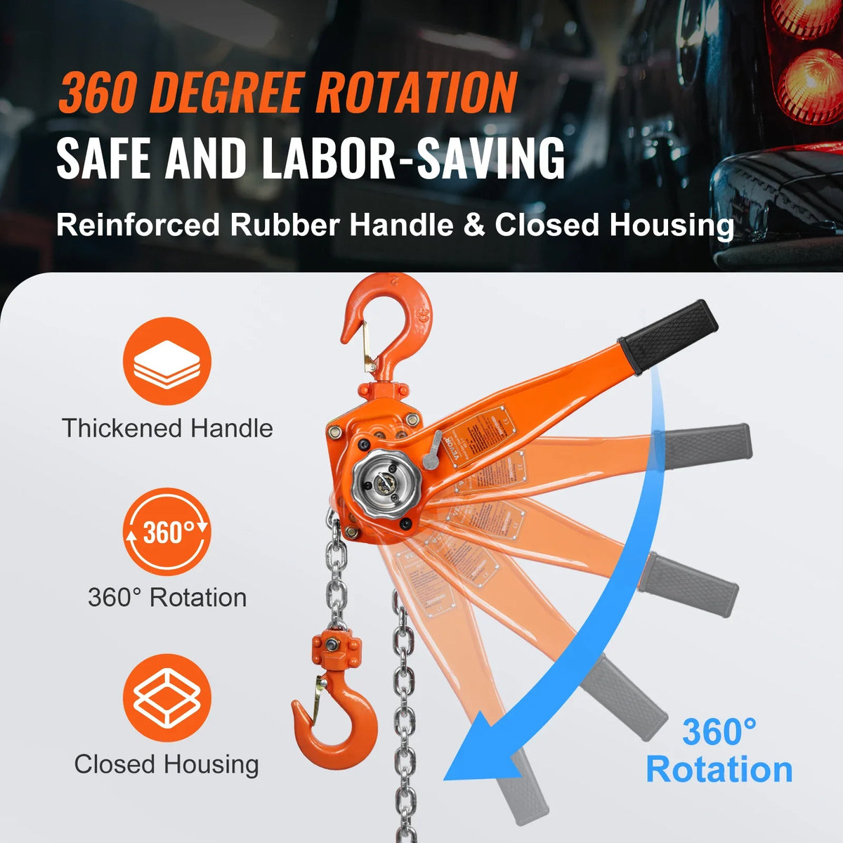 Manual Lever Chain Hoist, 0.75/1.5/3/6Ton,10/20 FT Come Along, G80 Galvanized Carbon Steel,Auto Chain Leading, for Garage