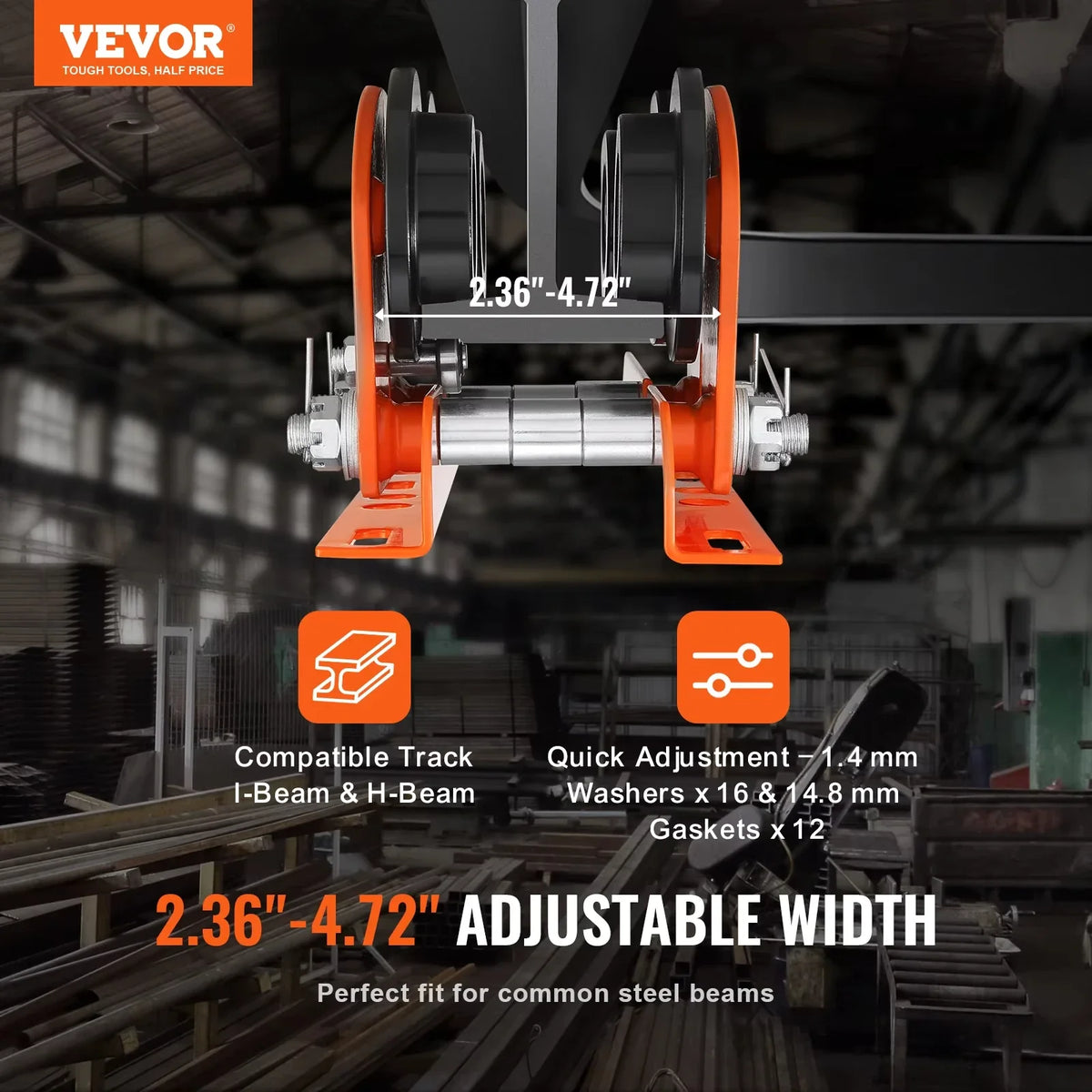 Electric Hoist Manual Trolley 0.5/1 Ton Capacity for PA200 PA250 PA300 PA400 PA500 Push Beam Trolley with Dual Wheels