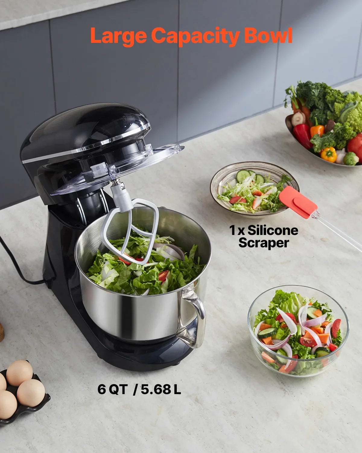 Stand Mixer, 6 QT Dough Mixer, 660W 6 + P Speeds Tilt-head Food Mixer with Stainless Steel Bowl, Dough Hook, Wire Whip