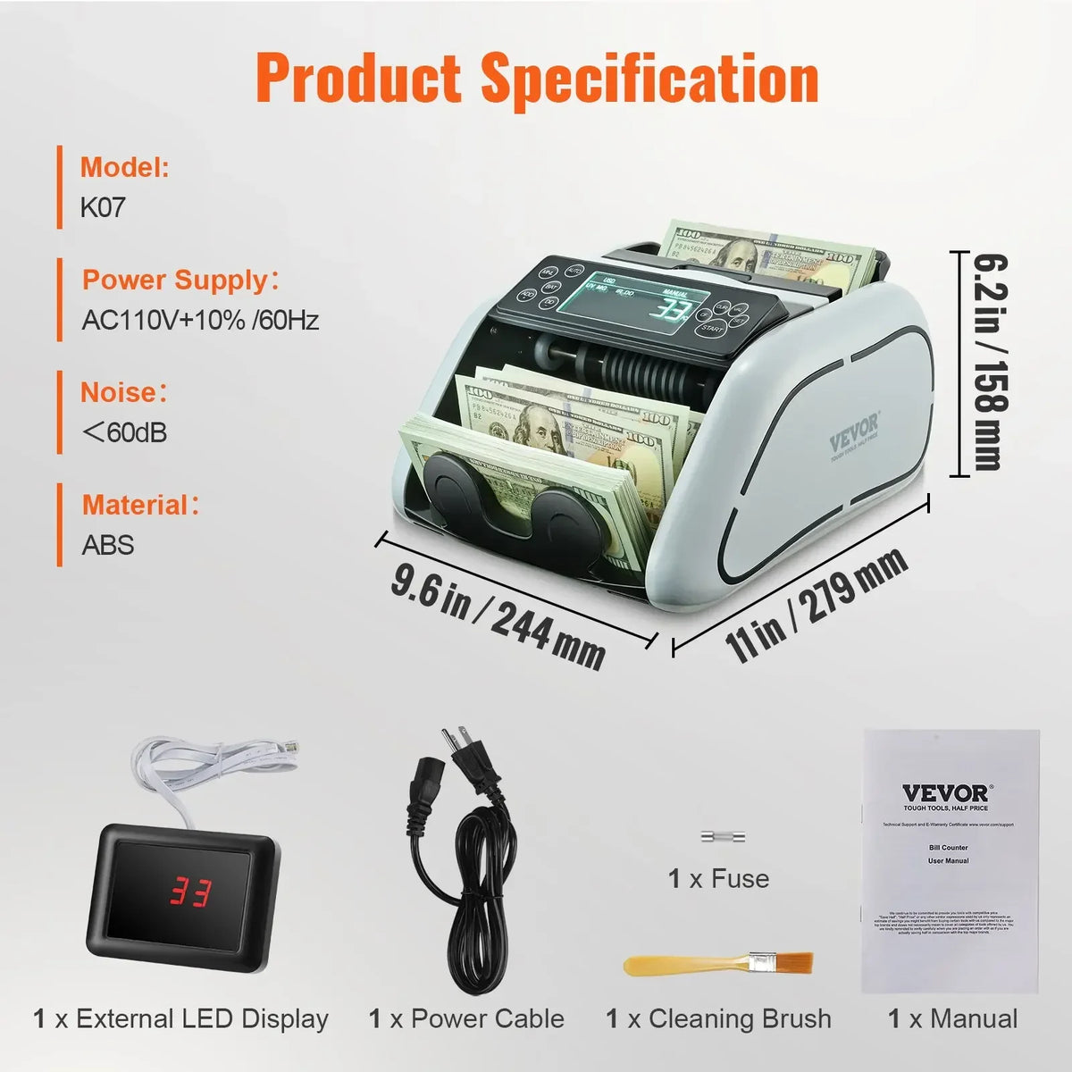 1000 Pcs/Min Money Counter Business Cash Register Bills Counterfeit Bill Detector by UV/MG/IR/DD Function for Bank Store