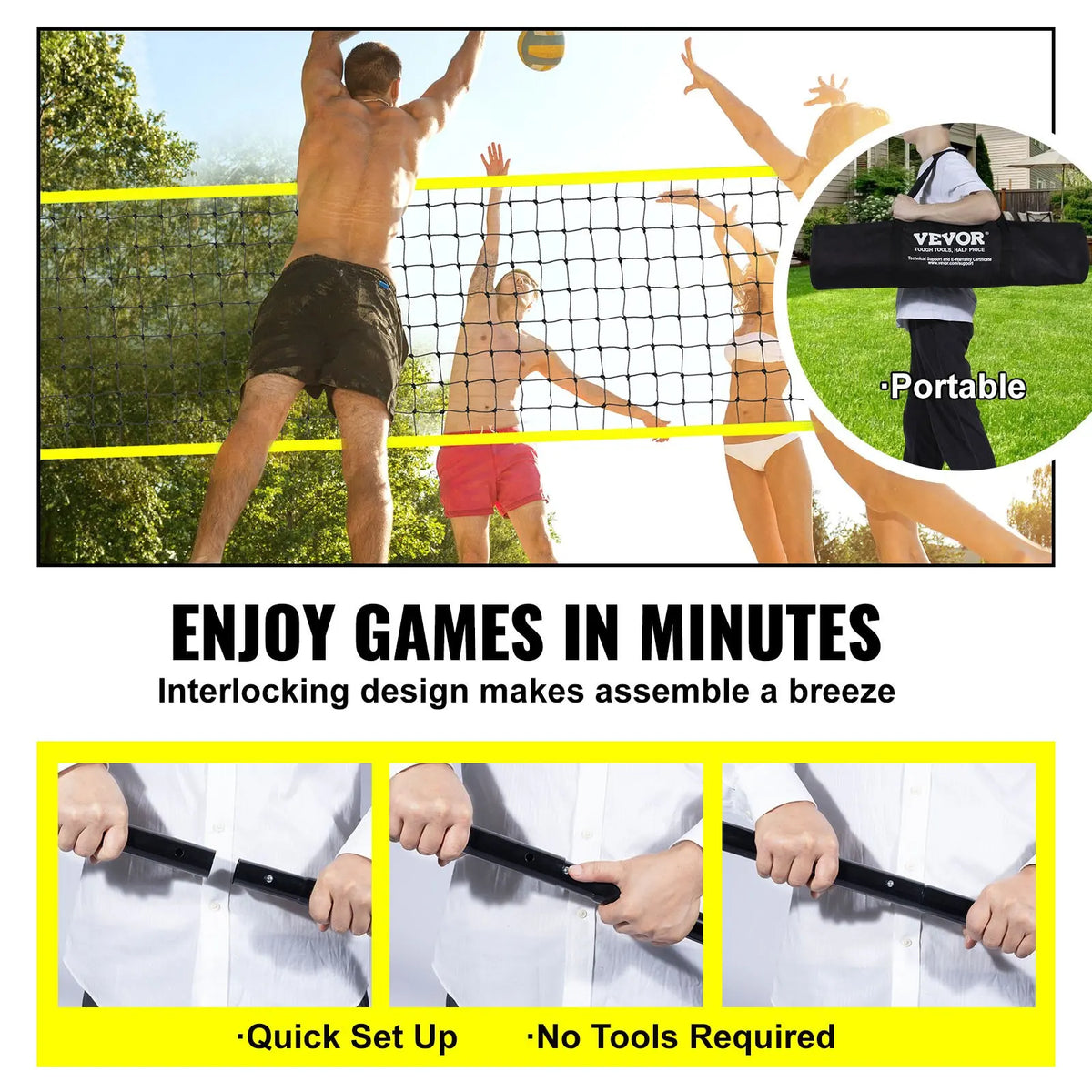Outdoor Portable Volleyball Net System,Adjustable Height Poles,with PVC Volleyball,Carrying Bag for Backyard,Beach,Lawn