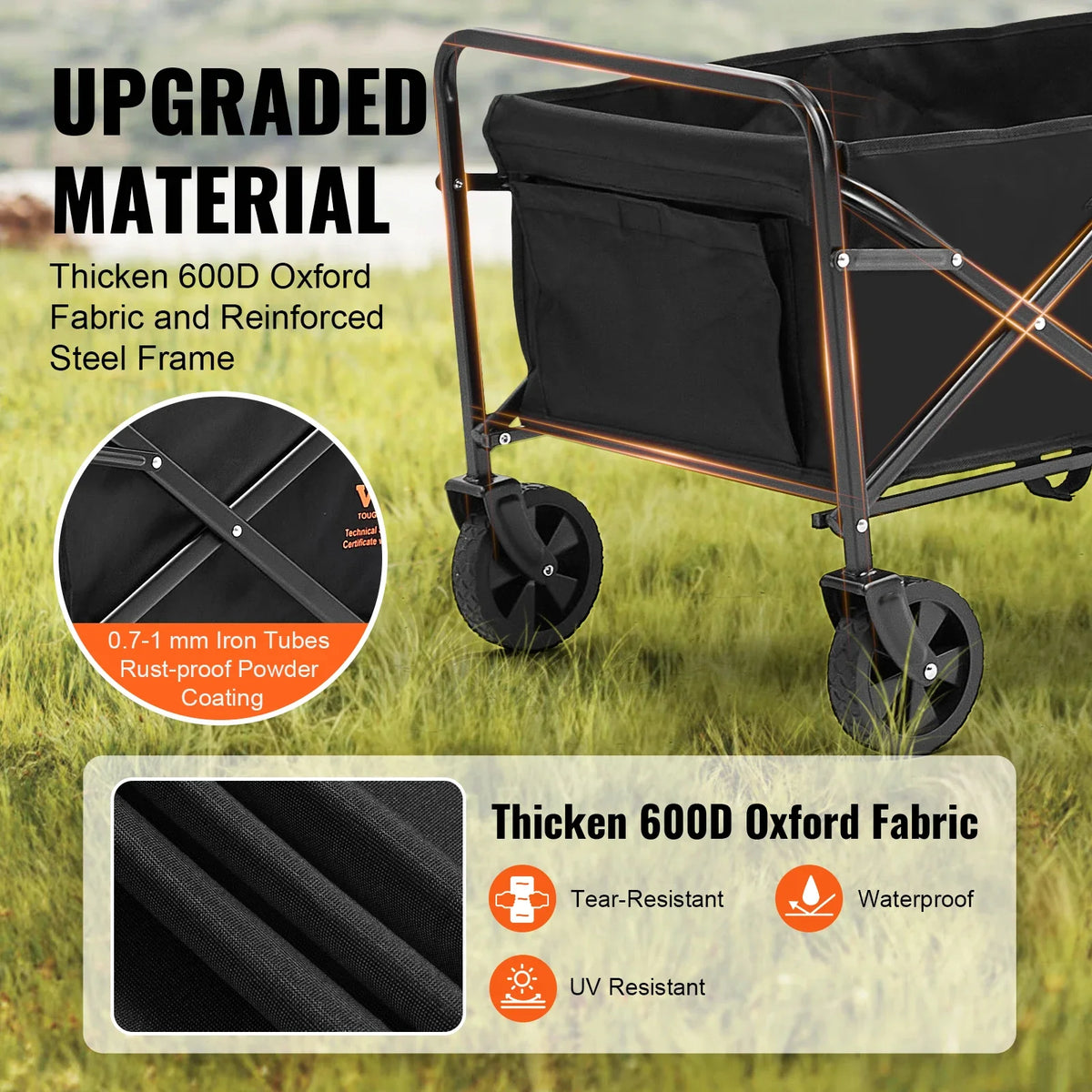 Collapsible Folding Wagon Beach Wagon Cart Heavy Duty Folding Wagon Cart 220 lbs  for Camping Shopping Gar