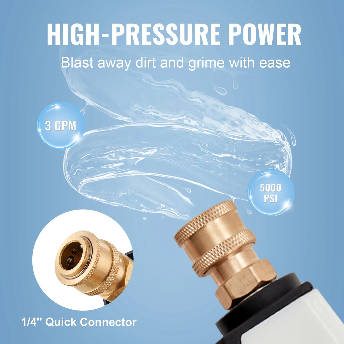 Short Pressure Washer Gun 5000 PSI High Power Outlet Hose Connector Foam Gun 5 Color Quick Connect Nozzles