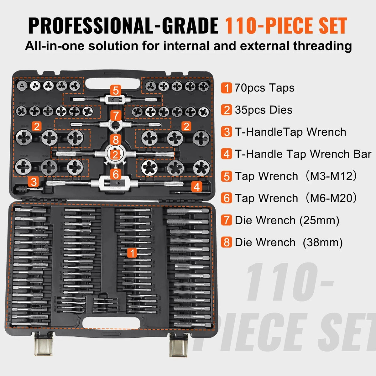 Tap and Die Set 40PCs 60PCs 80PCs 110/116PCs Metric or SAE Standard Bearing Steel Taps and Dies