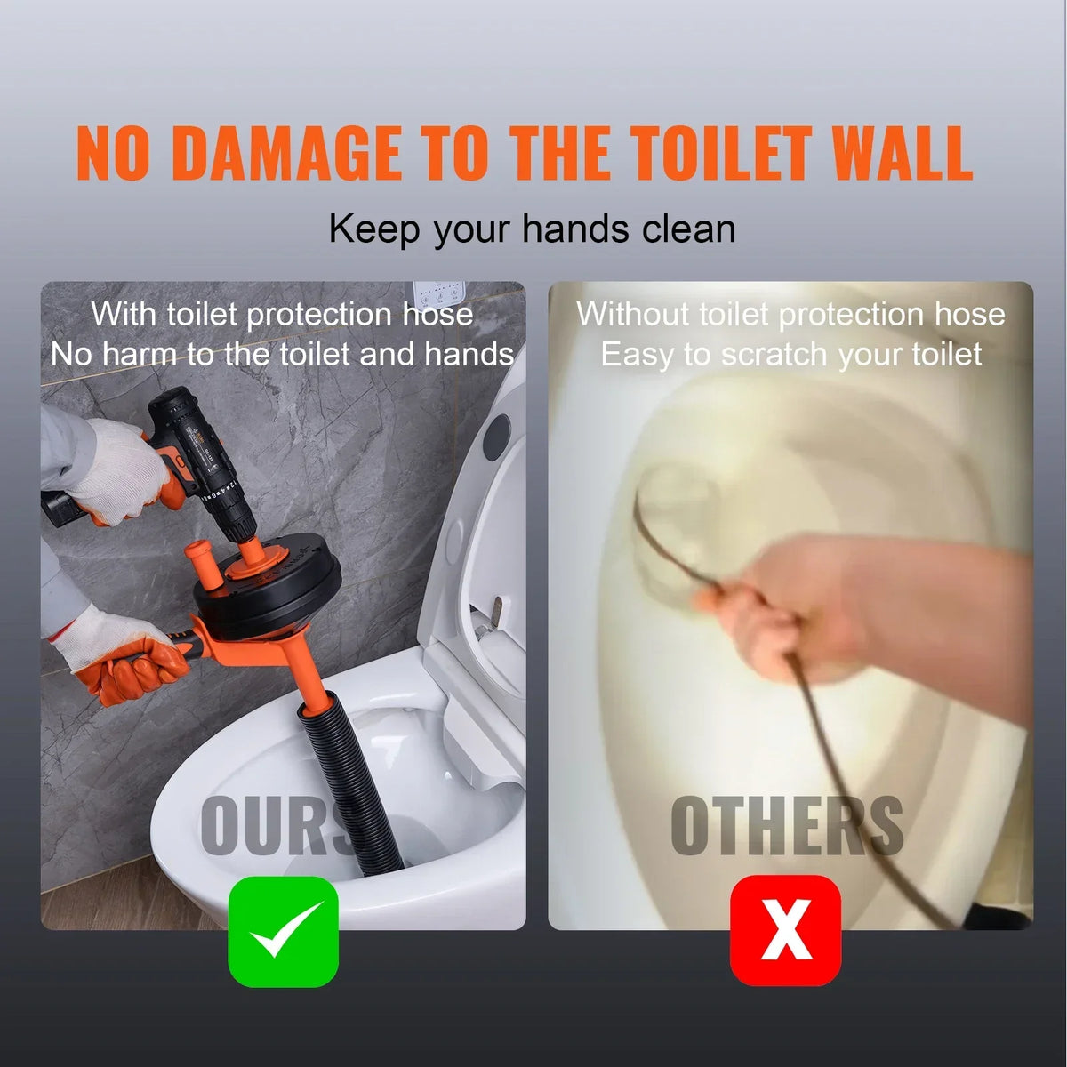 Drain Auger 25Ft Manual-feeding Plumbing Snake with Drill Attachment Drain Clog Remover Toilet Sewer Pipe Dredge for Home