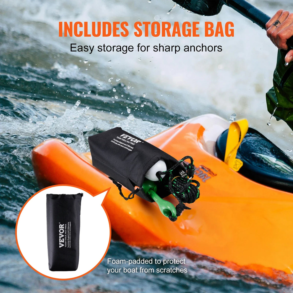 3.5 lb Paddle Board Anchor Kit with Storage Bag and Snap Hook Kayak Accessories for Kayaks Small Boats Canoes