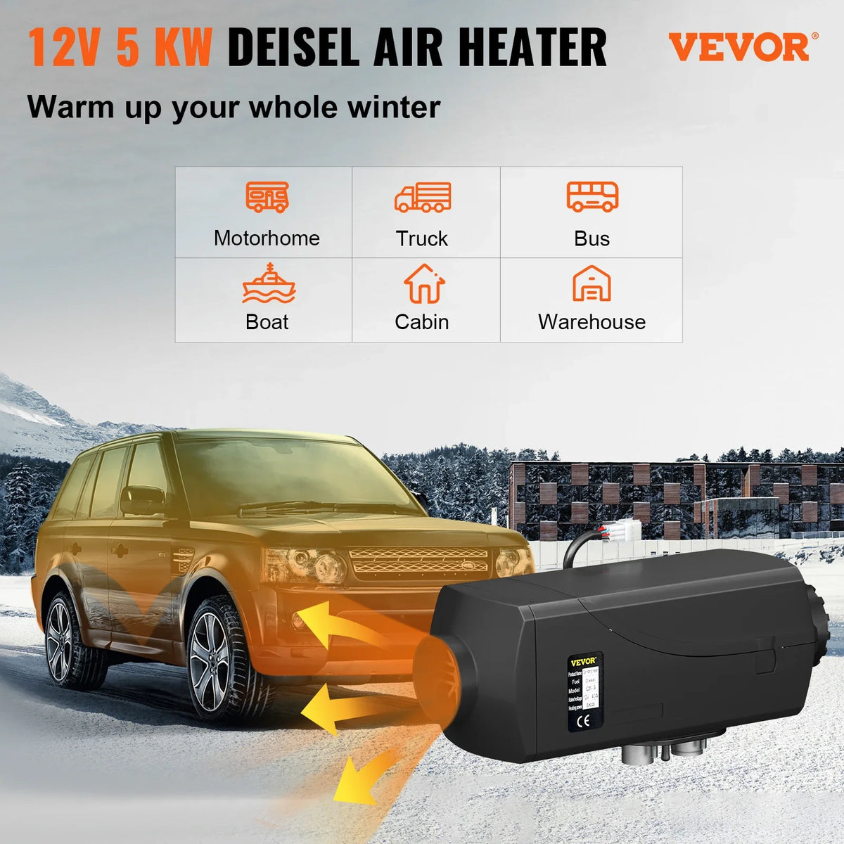 5KW Diesel Air Heater 12V Diesel Parking Heater Double Mufflers Diesel Heater with Knob Switch for RV Bus Car Motorhome
